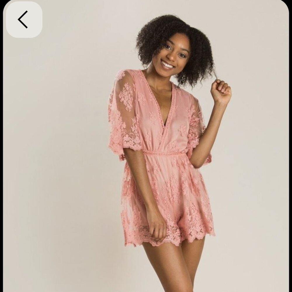 Morning Lavender Bridal Pink Lace Romper – Size Large
